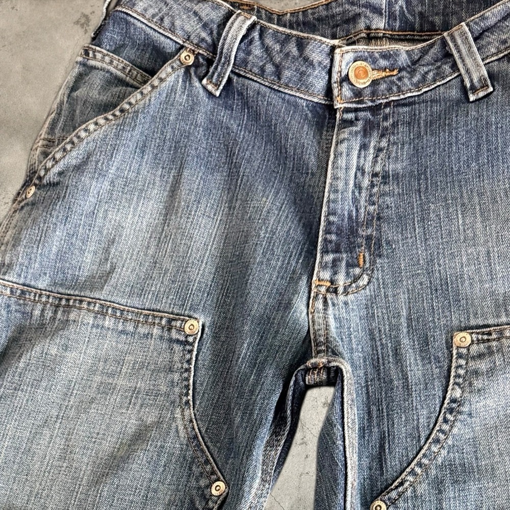 Carhartt Jeans Women 8 Blue WB003‎ Double Knee Carpenter Distressed Raw Hem - Picture 4 of 16